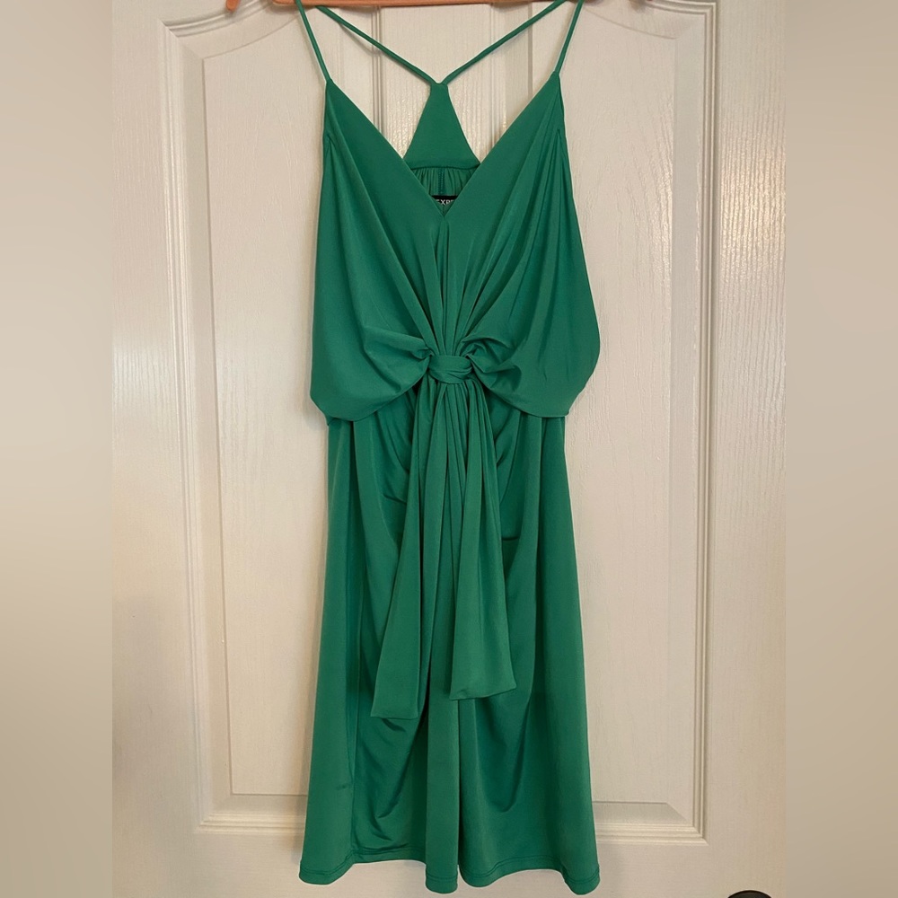 Express vibrant green drapey mini dress